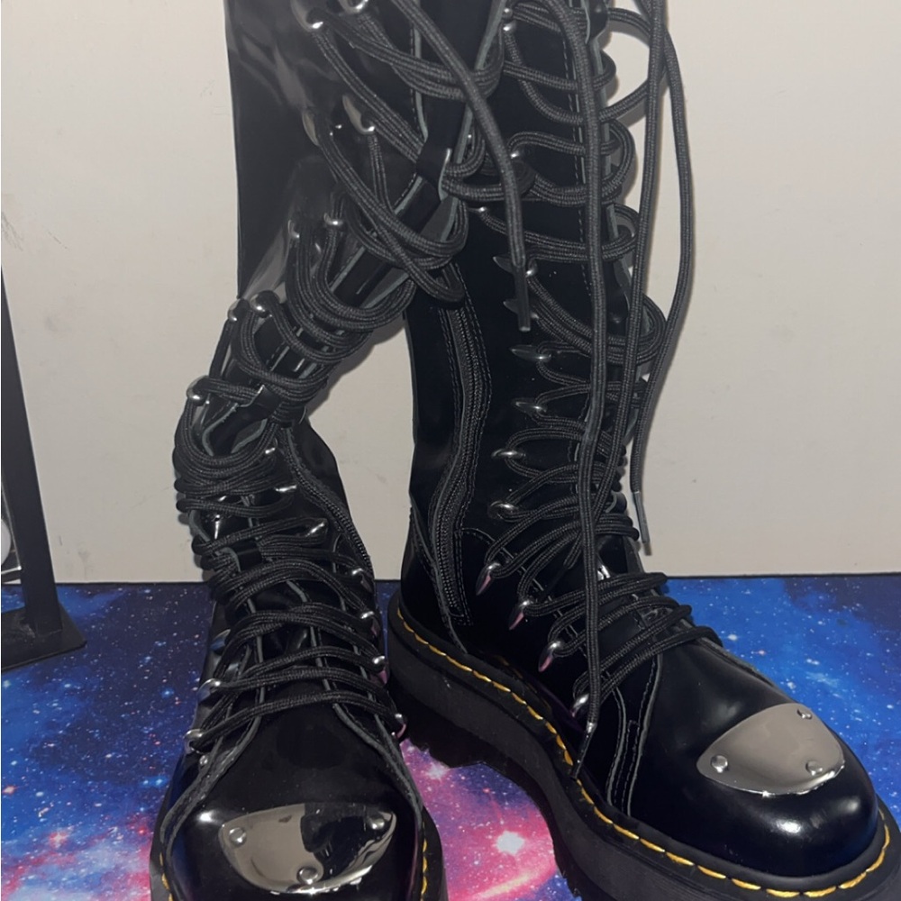 Dr Martens Sleek Black High-Gloss Combat Boots
